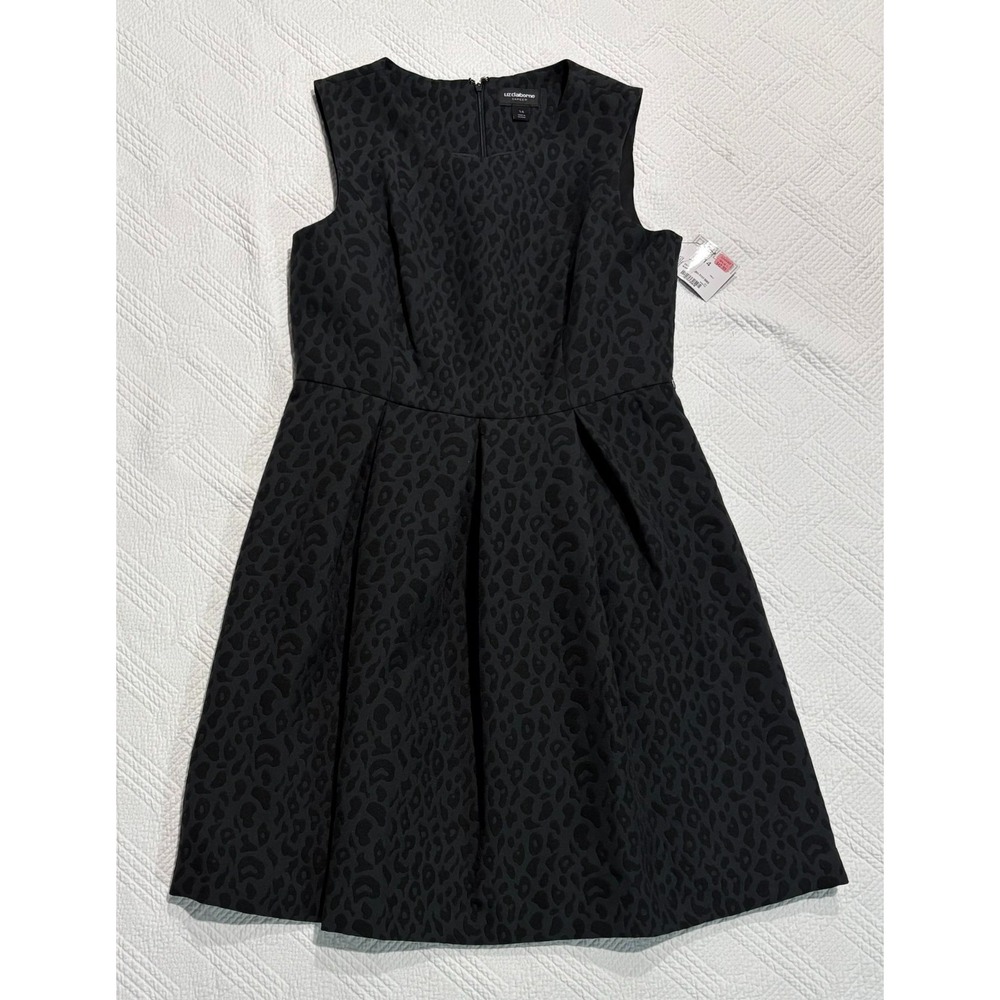 Liz Claiborne Women's Fit Flare Dress Black Animal Print Sleeveless Sz 14 NWT